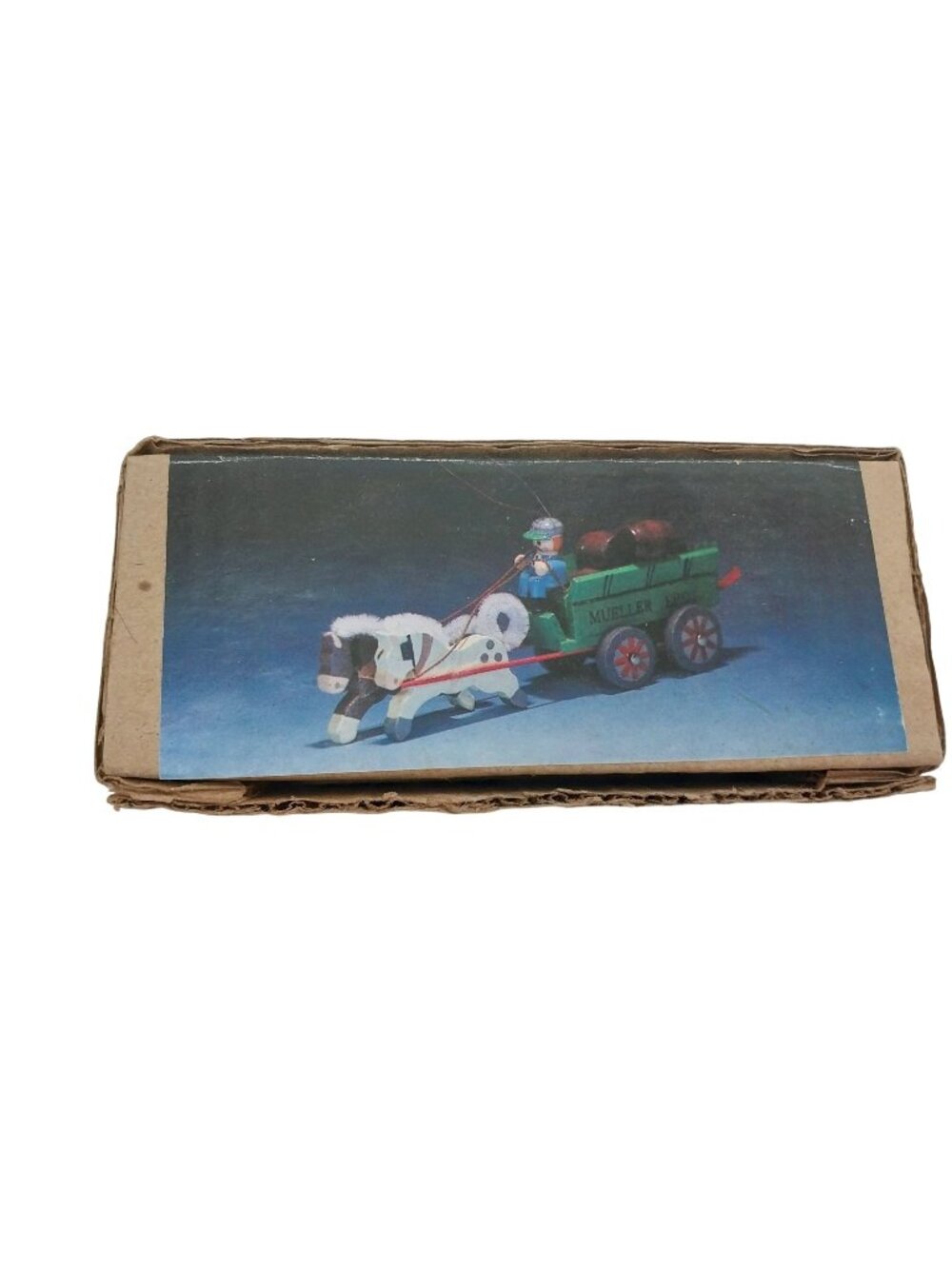 Kurt Adler Wooden Horse-Drawn Cart Christmas Ornament Original Box Mueller Bros